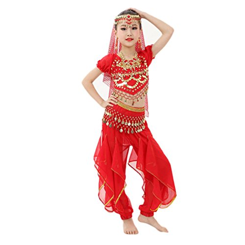 Baby Dance Dresses, Inkach Kids Girls Belly Dance Chiffon Dresses Egypt Dance Costume Clothing Outfit (L, Red)