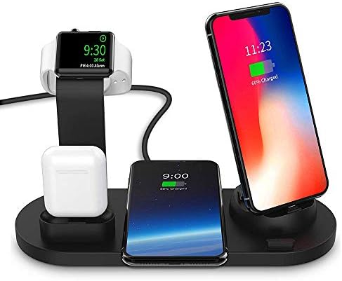 DoSHIn Wireless Charger With Adapter 4 IN 1 Wireless Charger Stand 10W Fast Charger Docking Station Compatible with Apple Watch Series 5/4/3/2/1,iPhone 11/11 Pro/XS/X,Samsung Galaxy S10+,Airpods Pro
