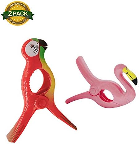 Shareculture 2 Pack Parrot Beach Towel Clips Flamingo Parrot Towel Holders Portable Towel Clips,Chip Clips,Secure Clips,Assorted Styles