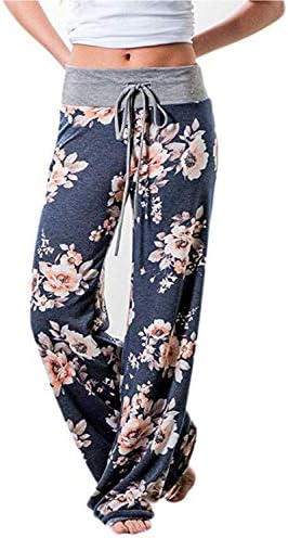 WFTBDREAM Women's Floral Printed High Waist Drawstring Wide Leg Palazzo Lounge Pants