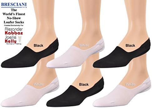 Six Pairs World's Finest Italian No-Show Sized Cotton Loafer Socks - 3 Black &amp; 3 White - L/X