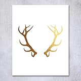 Antlers Gold Foil Decor Print Bohemian Boho Chic Metallic Poster Modern Wall Art 5 inches x 7 inches B13