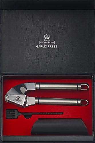 Professional Garlic Press and Peeler Set Premium Packaging Heavy Duty Garlic Mincer Tool Easy Clean Garlic Crusher Stainless Steel Kitchen Garlic Press