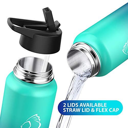 BUZIO Double Wall Stainless Steel Sports Water Bottle, BPA-Free Flex Cap and Straw Lid, 40 Ounces, Pacific Dream