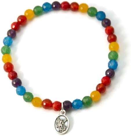 Christian "Saint Michael Protector" Gay Love Multi Gemstone Beads Stretch Bracelet Medal (7)