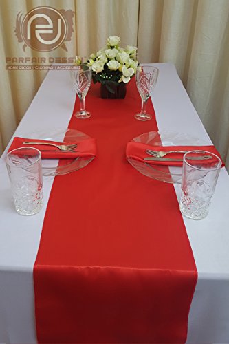 Parfair Dessin Pack of 5 Satin Table Runners 12 x 108 inch for Wedding Banquet Decoration, Bright Silk and Smooth Fabric Party Table Runner - Red - Thumbnail 2