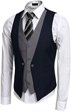 Mens Slim Fit Business Suit Dress Vest Layered Fashion Party Wedding Vest