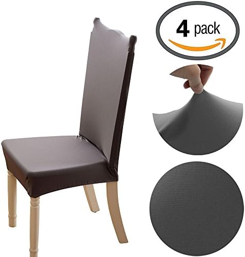 Kukcone Fit Stretchy Washable Short Dining Chair Covers Removable Wrinkle Resistant Quick Installation Protect Seat Slipcover For Home Decor, Dining Room,Hotel,Ceremony (4, Gray)