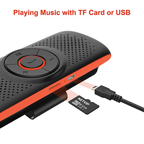 Bluetooth Handsfree Car Speaker, Upgraded Wireless in-Car Speakerphone Visor Clip Stereo Music Player Car Kit for Handsfree Talking and GPS Broadcast, TF Card Play / Siri / Google Assistant Supported