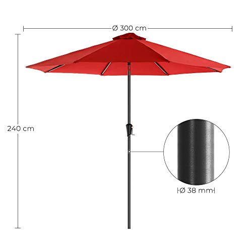 SONGMICS Sonnenschirm 300 cm, UPF 50+, Strandschirm, beidseitig um 30° knickbar, Sonnenschutz, mit Kurbel zum Öffnen… – Bild 5