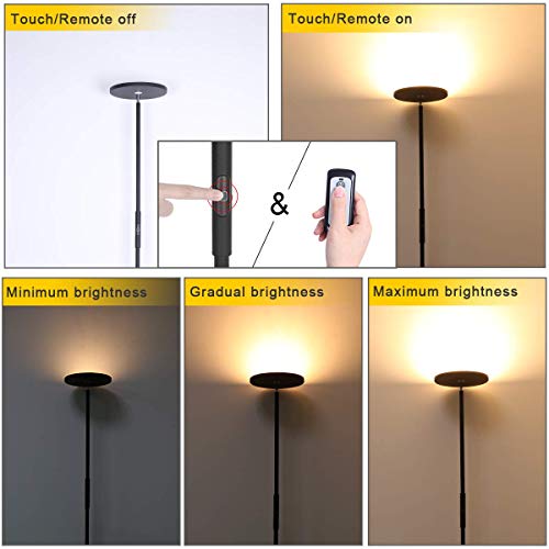 LED Torchiere Floor Lamp 20W with Super Bright Light,Adjustable Tall Standing Pole Light, Remote Control Uplight Floor Lamp for Reading, Living Room, Bedroom, Office (Black) - Thumbnail 3