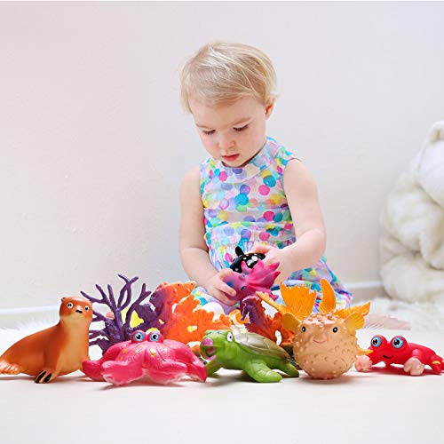 Hely Cancy Ocean Sea Animal Figures, Water Fun Squirt Bath Toys for Kids, Babies, Toddlers, 14 Pack Playset - Thumbnail 4