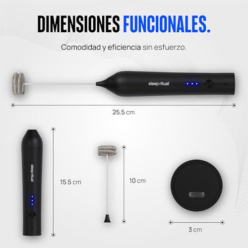 Sleep Ritual Espumador de Leche Recargable con 3 Velocidades. Batidor Premium de Mano Cargado Rapido Ideal para Agua o Leche. Milk Frother