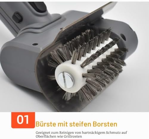 Elektrische Grillbürste Kabellos, 100 Min Laufzeit & IPX7 Wasserdicht – Akku BBQ Powerbürste aus Edelstahl zum Reinigen von Grillrosten, Smokern & Backöfen