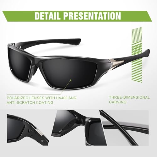 Uniiking® Polarized Sports Sunglasses for Men, Wrap Around UV400 Protection Cycling Glasses, Anti-Glare Men Running Sun Glasses for Riding, Baseball, Fishing, Outdoor (3 Pack)