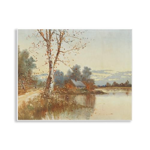 Stupell Industries Autumn Cabin Along River Wall Plaque Art, design by Lettered…