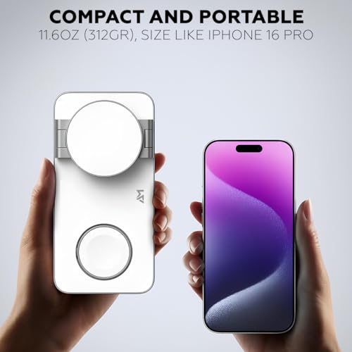 AMROAH Foldable 3 in 1 Wireless Charging Station for Apple Compatible with Magsafe Charger Stand, Magnetic Wireless Charger Station for iPhone 17 16 15 14 13 12, Airpods Pro, Apple Watch (White)