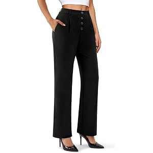DLOODA Wide Leg Dress Pants for Women, High Wasited Stretchy Work Pants Business Casual Outfits Slacks Trousers with Pockets