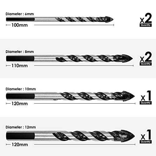 amoolo Masonry Drill Bit Set 6Pcs,Concrete Drill Bit with Carbide Tip