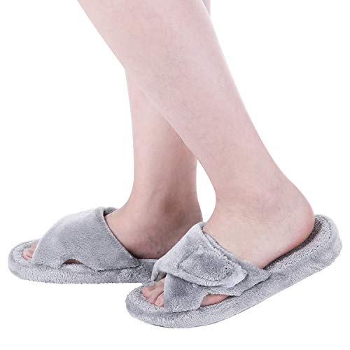 Adjustable House Slippers for Women with Arch Support Open Toe Fuzzy