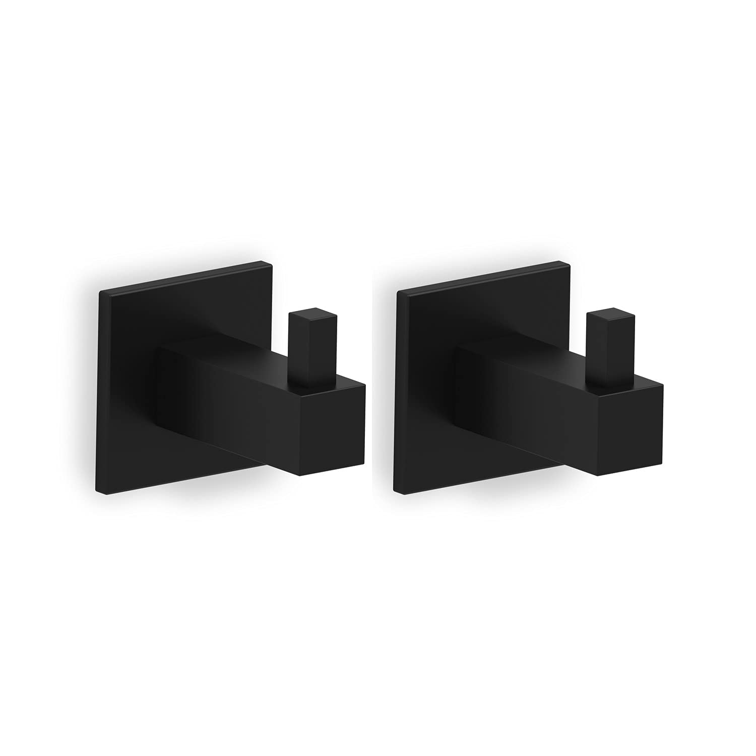 Kon-fort Home Square Bathroom Black Towel Hook, 2 Pack Bathroom Black Hooks, SUS 304 Stainless Steel Wall Mounted, Square Hangers Towels, Robes Clothes Hats. Kitchen Bedroom High End Designer