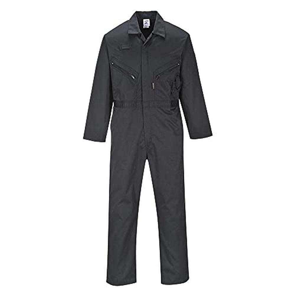 Portwest C813 Men's Liverpool Work Overalls Protective Boiler Suit Polycotton Coveralls Durable Workwear for Mechanics Warehouse Garages DIY Black Tall, Large