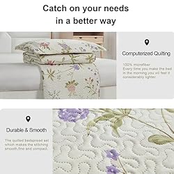 Ycosy Flower Quilt Set Twin Size Beige Floral