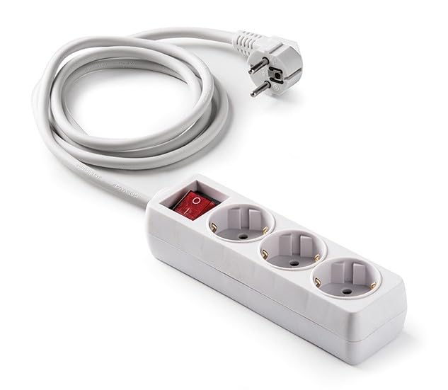 FAMATEL - Base 3 Prises avec Interrupteur | Prise de Terre (TT) | 16 A | 250 V | Câble 5 m 3 x 1,5 mm² | Blanc