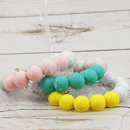 Silicone Beaded Bangle Keychain Wristlet for Women Leather Tassel(Emerald)