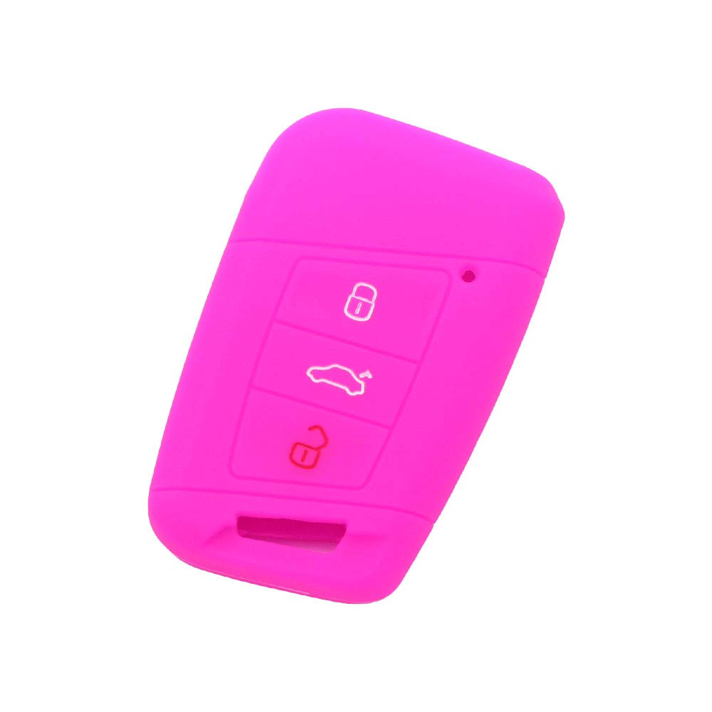 BROVACS Silicone Cover Protector Case Holder Skin Jacket Compatible with VOLKSWAGEN Passat B8 Magotan SKODA Superb A7 3 Button Smart Remote Key Fob CV9807 Rose