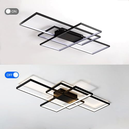 ASJK Ceiling Light Living Room 60 W Modern LED Ceiling Light Square 3000 K 6000 K Geometric Multifunctional Ceiling Lighting with Remote Control for Living Room (80 cm, Black)