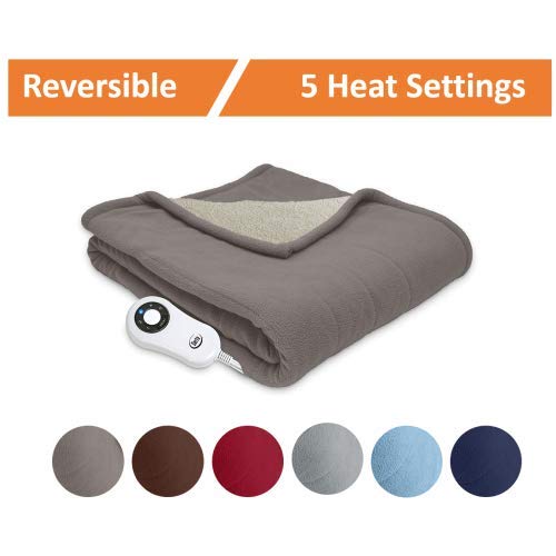 Serta Reversible Sherpa/Fleece Heated Electric Throw Blanket, 50"x60