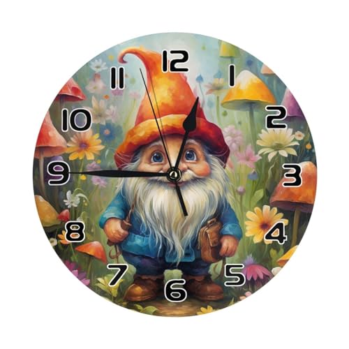 YPPAHHHH Floral Painting Gnome Wall Clock