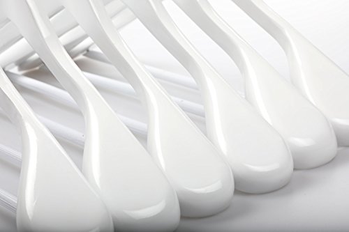 TOPIA HANGER (Set of 6 White Luxury Wooden Coat Hangers, Wood Suit Hangers,Glossy Finish with Extra-Wide Shoulder, Thicker Chrome Hooks & Anti-Slip Bar CT02W