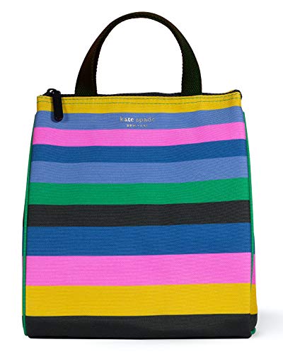 Kate Spade New York Portable Soft Cooler Lunch Bag with Silver Insulated Interior Lining and Storage Pocket, Enchanted Stripe