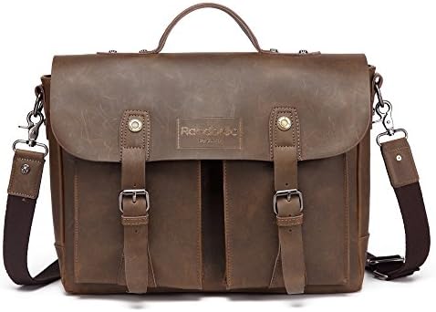 Messenger Bag for Men Vintage Cowhide Leather Canvas 14-inch Laptop Satchel/ Briefcase (CKL-coffee)