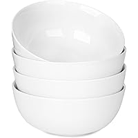 WishDeco Cereal Bowls Set of 4, Ceramic Soup Bowls 20 oz / 600 ml, Breakfast Bowls 6 inch / 15 cm, White Bowls for Dessert, O