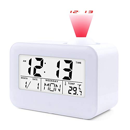 Alarm Clocks for Bedrooms, DANGSHAN Cool Digital Snooze Projection Alarm Clock with 3.5" LED Display, Cube Office Desk Alarm Clock, Smart Back light, Hourly Chime