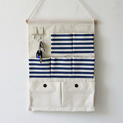 Cotton Linen Hanging Storage Bag with 7 Pockets and Double Hook,Multi-layer Wall Door Organizer Home Decoration Makeup Jewelry Rack Holder