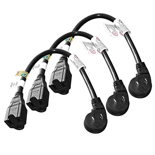 FIRMERST 1875W Low Profile 1Ft Extension Cord 14 AWG Black UL Listed 3 Pack
