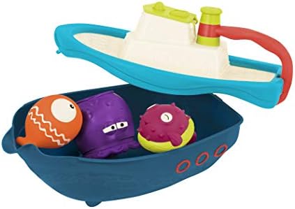 B Toys Off The Hook Bath & Beach Toy Boat With Squirting Toys & Hidden Storage Compartment