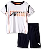 PUMA Little Boys' Toddler Short Sleeve Tee and Short Set, White Orange, 2T