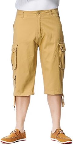 Olasante Men's Casual Cotton Cargo Shorts Pants,Cover Knee-Length,Khaki,38