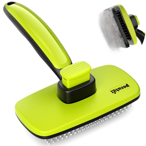 pecute Cat Brush for Large Dogs Cats and Dogs, Cat and Dog Brush with Stainless Steel Teeth, Non-slip Handle, Detangles Tangles and Reduce Falling by Up to 90%, Green