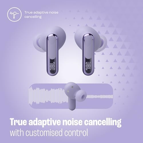 Live Beam 3 Auriculares inalambricos de botón con almohadillas,True Wireless con cancelación de ruido adaptable, hasta 48 horas de reproducción, Bluetooth, audio de alta resolución, violeta