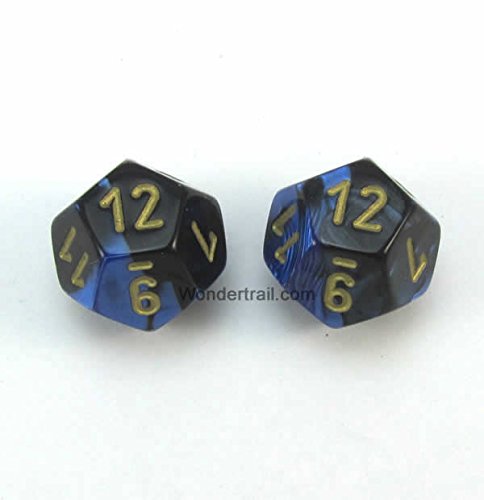 WCXPG1235E2 Black and Blue Gemini Dice with Gold Numbers D12 Aprox 16mm (5/8in) Pack of 2 Dice Chessex