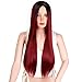 AISI HAIR Long Straight Wig Ombre Red Synthetic Hair Middle Part Heat Resistant Wigs for Women 2 Tone Dark Roots Wig