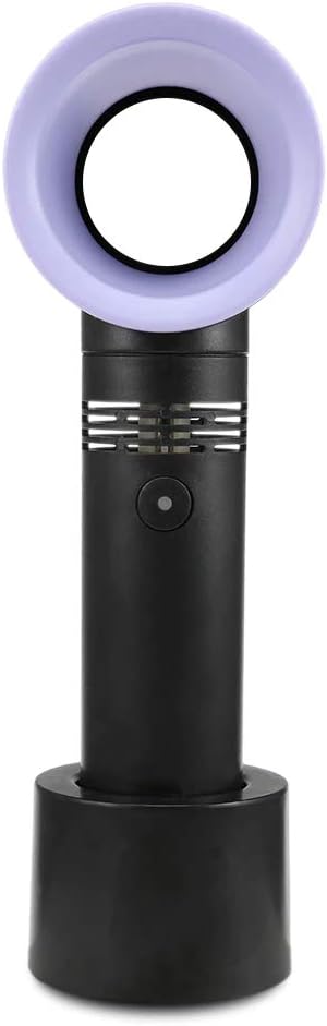 Black Color Aquaficial Bladeless Mini Fan no Blades Handheld Lightweight Portable Personal Battery Operated USB Fan Desk Desktop Table Fan with Base Office Room Outdoor Travel Kids Proof 8" (Black)