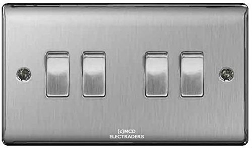 BG Nexus NBS Range Brushed Steel Switches & Sockets - Full Range of Matching Items (4 Gang, 2 Way Light Switch)