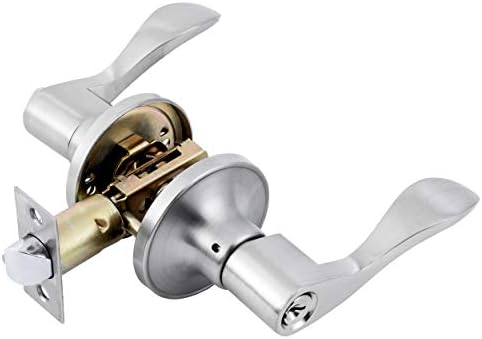 SUMBIN Entry Lever Door Handle with Key and Lock for Front Door,Right Handed,Satin Nickel Finish